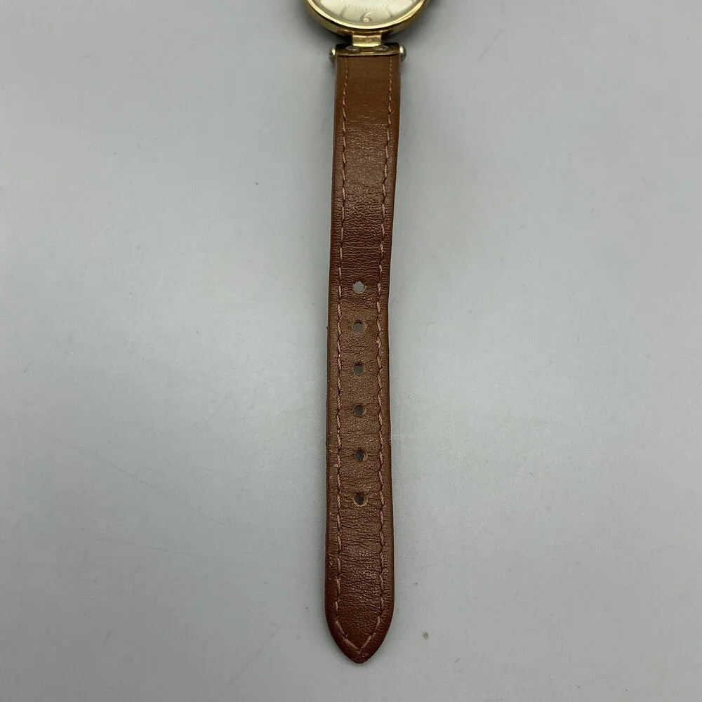 Anne Klein Womens Watch 26mm Gold Tone Brown Leather Band New Battery